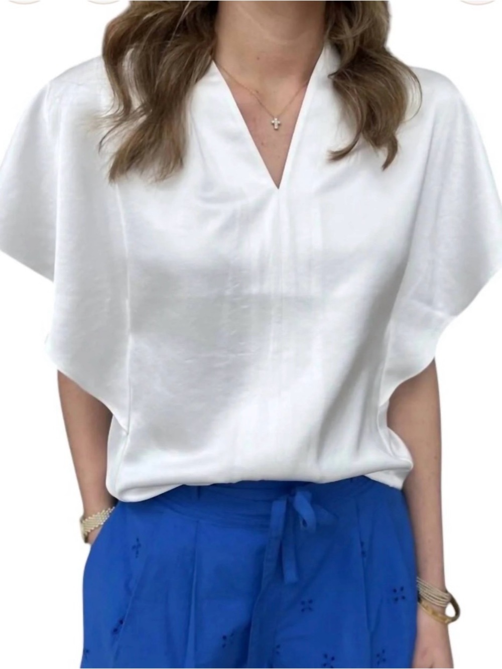 Saint Art Finn V-Neck Flutter Sleeve Charmeuse Silk Top Large NWT Ivory
